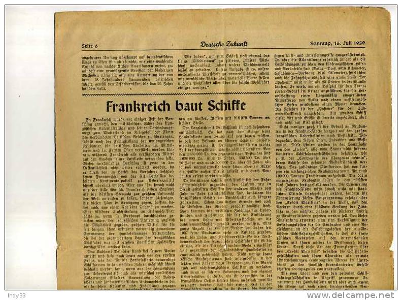 -ALLEMAGNE . PAGE DE JOURNAL 16/7/1939 . DEUTSCHE ZUKUNFT . - Autres & Non Classés