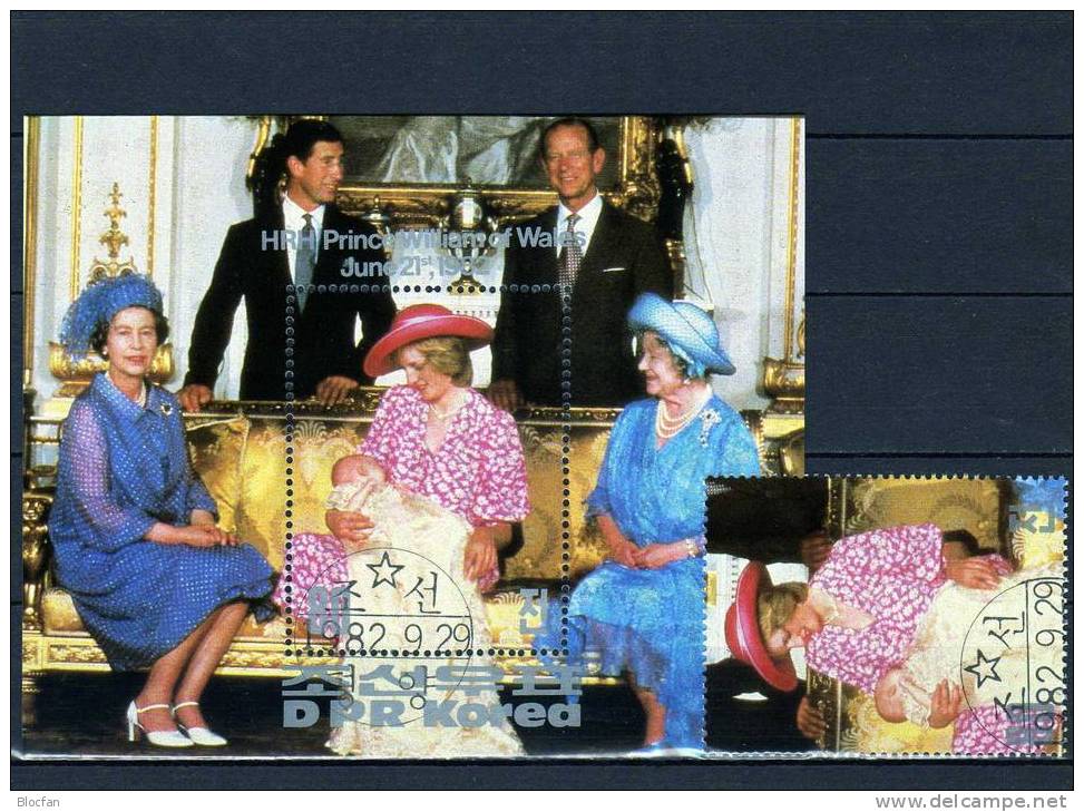 Prince William, Lady Diana Und Königin Elisabeth 1982 Korea 2281 Plus Block 126 O 11€ Bloc Sheet From Corea - Mother's Day