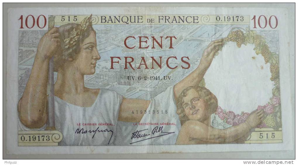 FRANCE UN BILLET DE 100 FRANCS SULLY DE 1941 - 100 F 1939-1942 ''Sully''