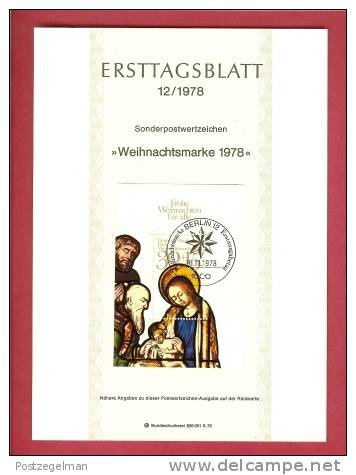 GERMANY-BERLIN 1978 Ersttagblatt (F.D.S.) Weihnachtsmarke ETB 12 - 1e Jour – FDC (feuillets)