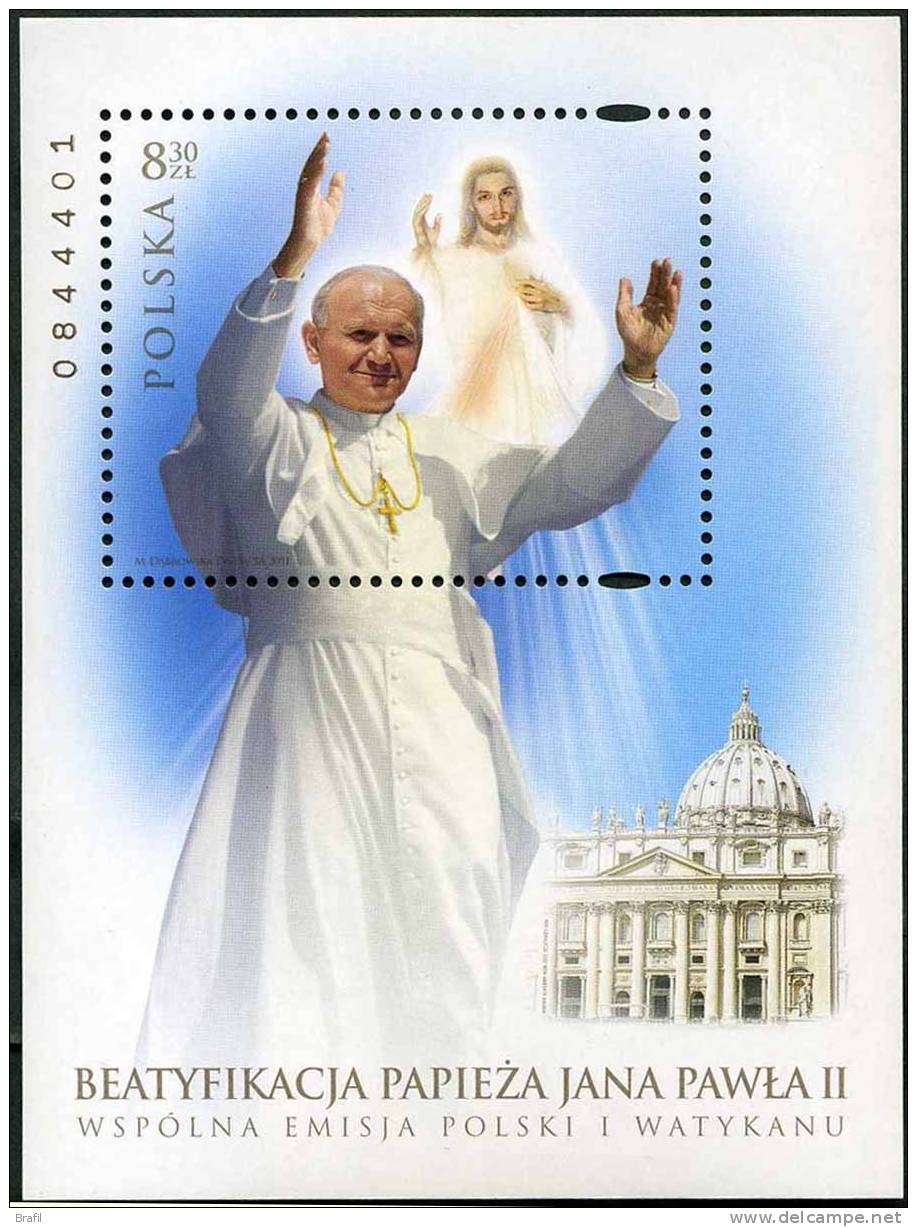 2011 Vaticano, Foglietto Della Polonia In Emissione Congiunta Polonia -Vaticano Beatificazione Giovanni Paolo II° - Neufs