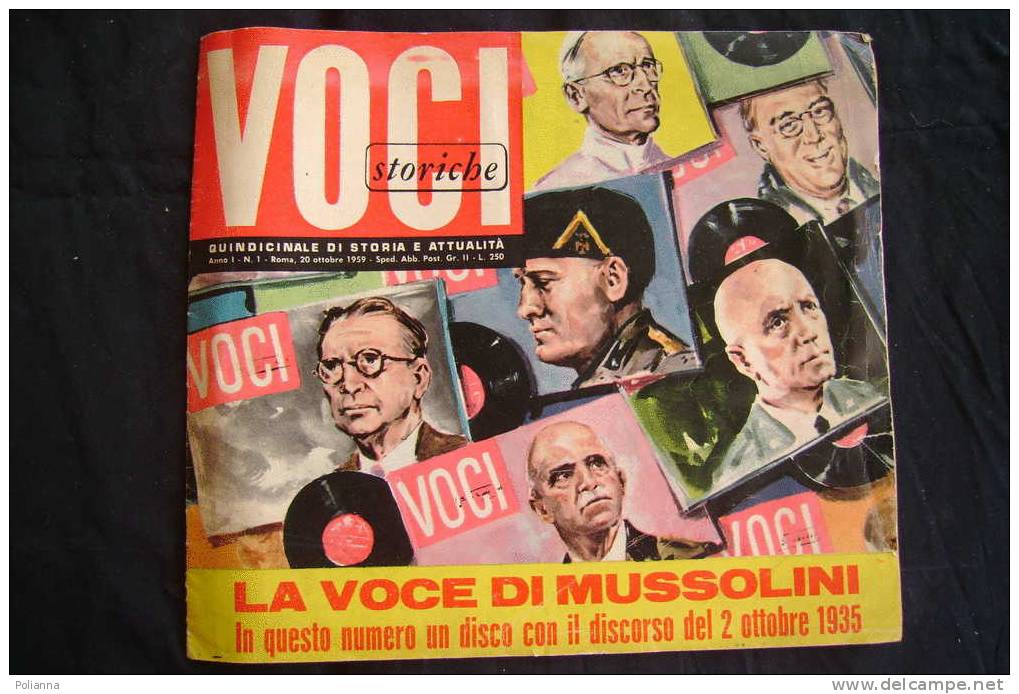 PAO/70 Rivista 1959 : VOCI STORICHE - LA VOCE DI MUSSOLINI - Discorso 2 Ottobre 1935 No Vinile - Italiano