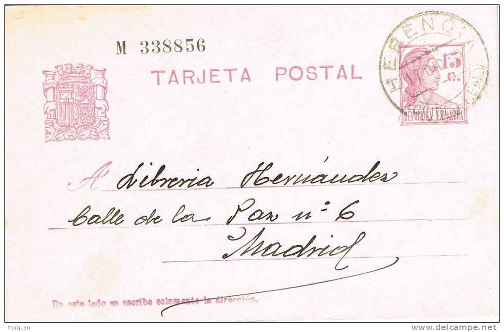 Entero Postal HERENCIA (Ciudad Real) 1935. Republica - 1931-....