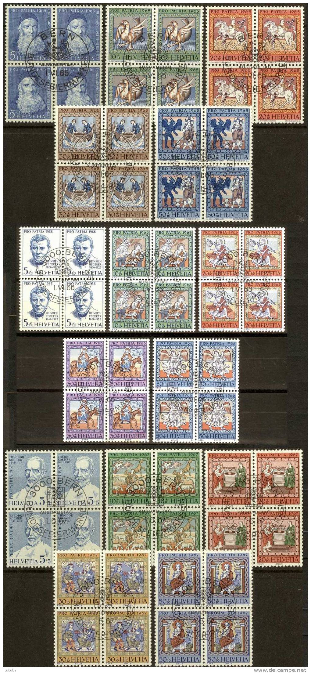 Pro Patria Viererblock Serien Zillis          1965 - 1967 - Gebraucht