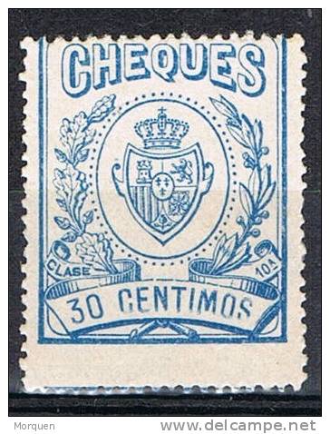 Sello Para Cheques, 30 Cts Azul 1926,  Edifil Num 15 * - Fiscale Zegels