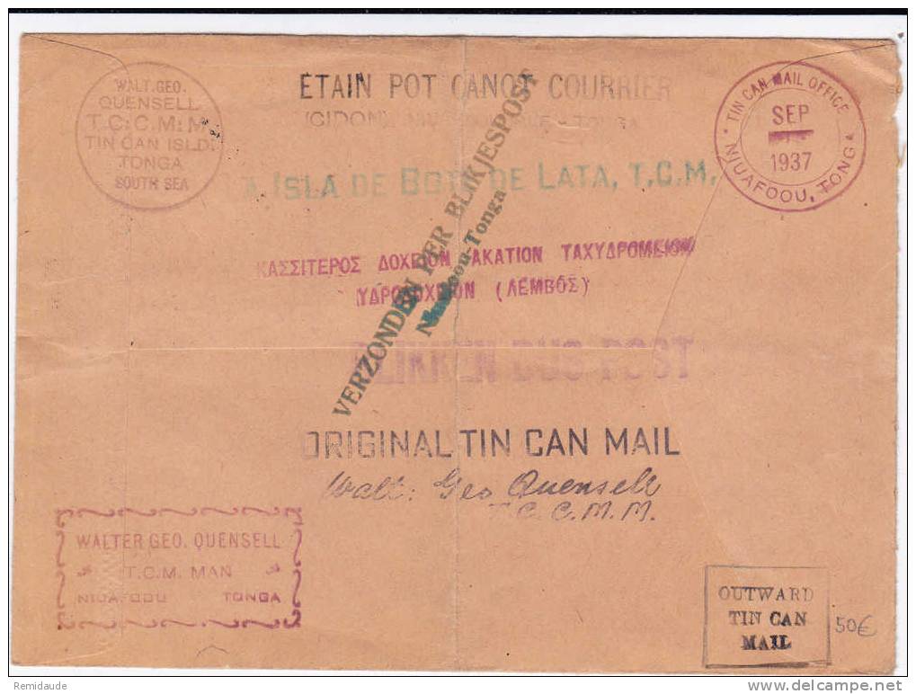 TONGA - 1937 - RARE LETTRE Par CANOE De NIUAFOOU Pour VICTORIA (AUSTRALIE) - Tonga (...-1970)