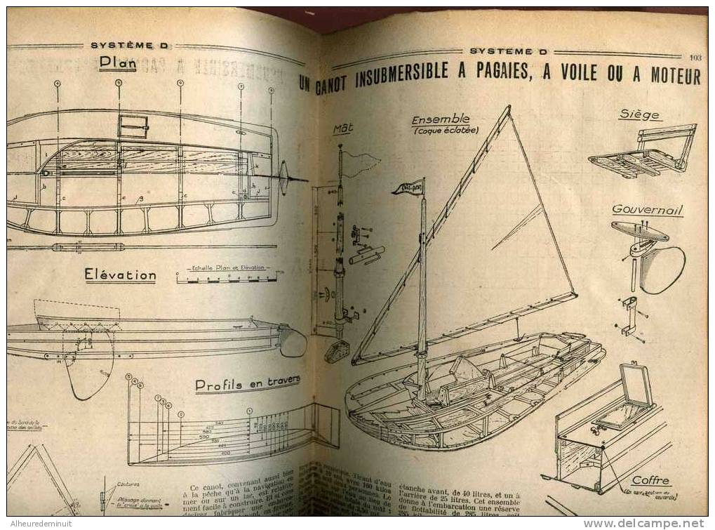 Revue SYSTEME D N°98 1954"CANOT A VOILE à Pagaies Où à Moteur INSUBMERSIBLE"barque"bricolage - Auto