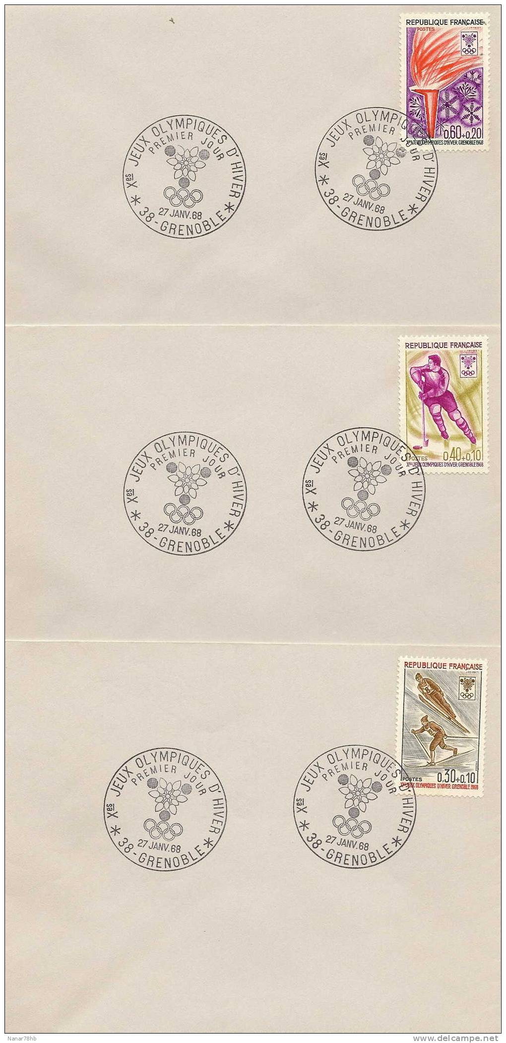 (d) Lot De 6 FDC JO D(hiver De Grenoble (france) - Invierno 1968: Grenoble