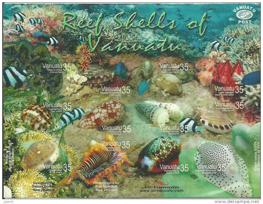 Vanuatu - Bloc Feuillet Neuf (**) - Unused S/Sheet - Feuille Illustrée Faune Marine 12 TP - Coquillages - Shells - TTB - Vanuatu (1980-...)