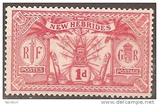 NEW HEBRIDES -  1921 1d Native Idol. Scott  33. Mint Hinged * - Other & Unclassified