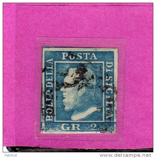 ANTICHI STATI ITALIANI ASI 1859 SICILIA 2 GRANA AZZURRO CHIARO ANNULLATO FIRMATO USED SIGNED - Sicile