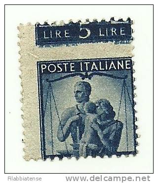 1946 - Italia  555  Democratica 5 Lire  V2 - Dent. Spostata, - Abarten Und Kuriositäten