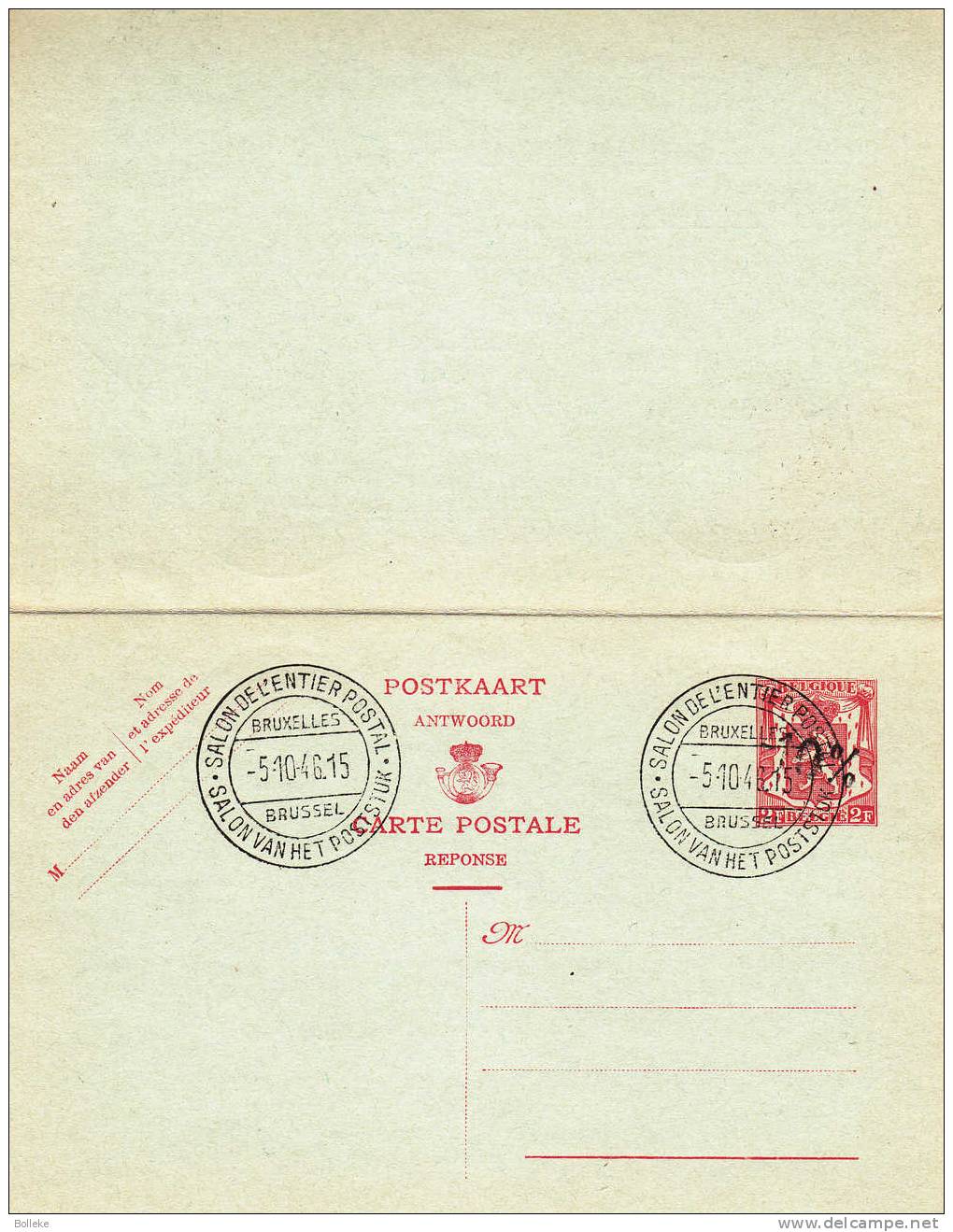 Belgique - Carte Postale De 1946 - Moins 10 % - Oblitération Salon De L'entier Postal - 1946 -10%