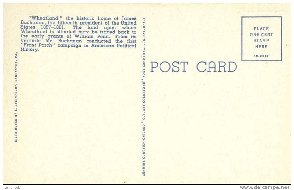 USA – United States – Wheatland, Home Of President James Buchanan, Lancaster, Pa Unused Linen Postcard [P4214] - Lancaster