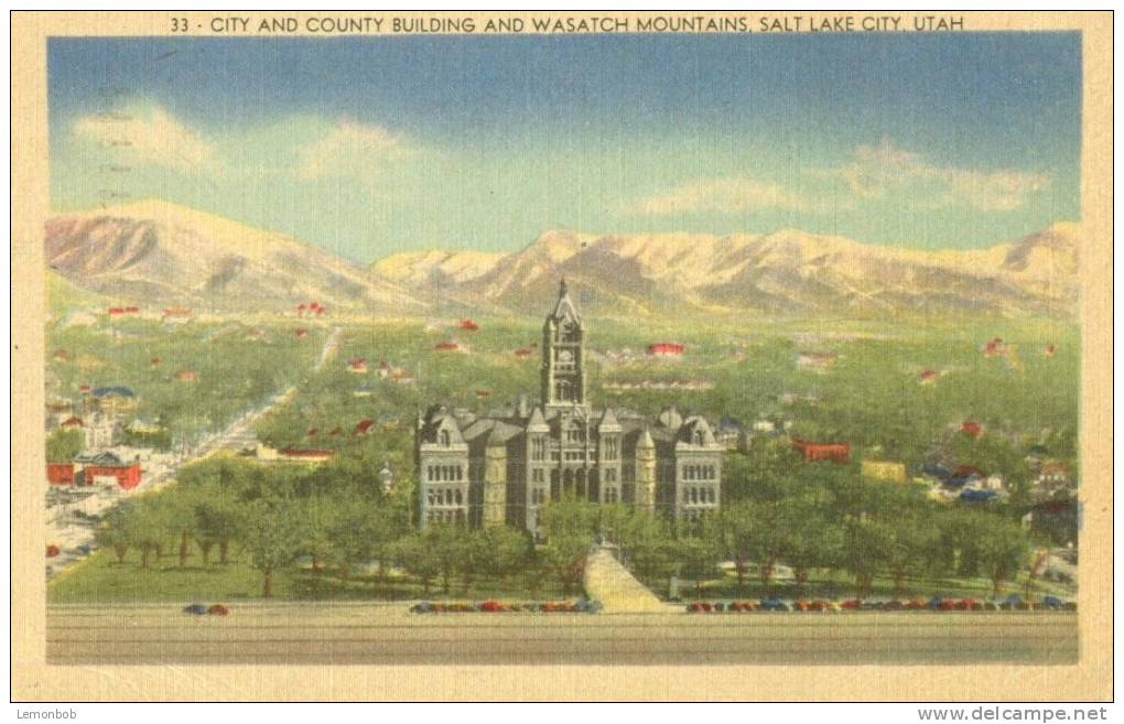 USA – United States – City And County Building And Wasatch Mountains, Salt Lake City, Utah 1947 Used Postcard [P4266] - Salt Lake City