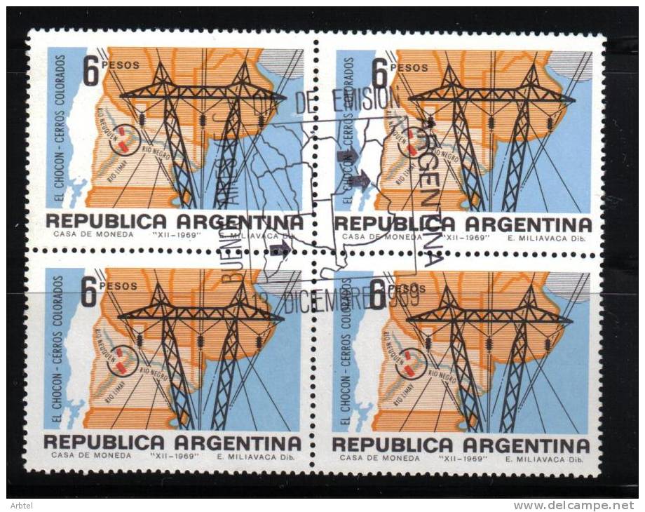 ARGENTINA BLOQUE 4 CON MAT PRIMER DIA 1969 ENERGIA HIDROELÉCTRICA ELECTRICIDAD PRESA - Electricité