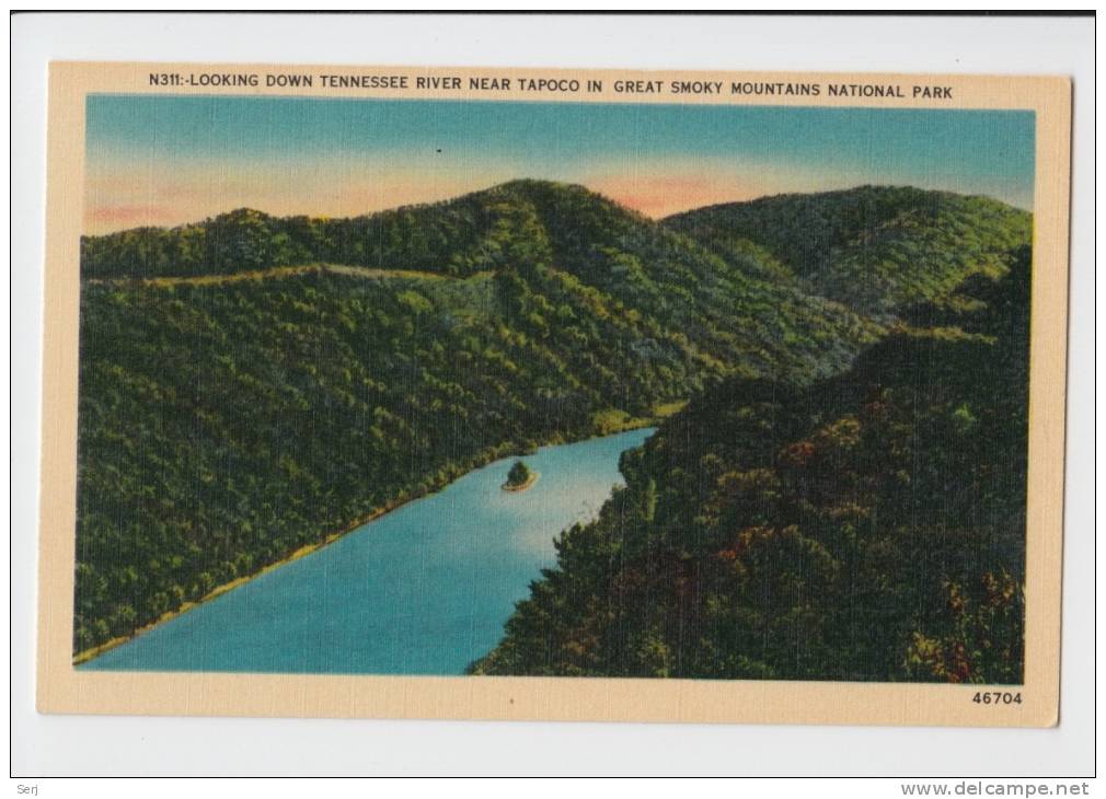 LOOKING DOWN TENNESSEE RIVER NEAR TAPOCO IN GREAT SMOKY MOUNTAINS NATIONAL PARK . OLD PC USA - Smokey Mountains