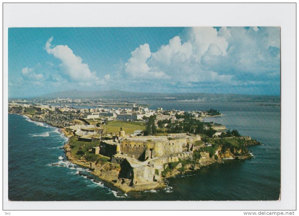 GREETINGS FROM PUERTO RICO - EL MORRO CASTLE , SHOWING CITY OF SAN JUAN . Old PC . USA - Puerto Rico