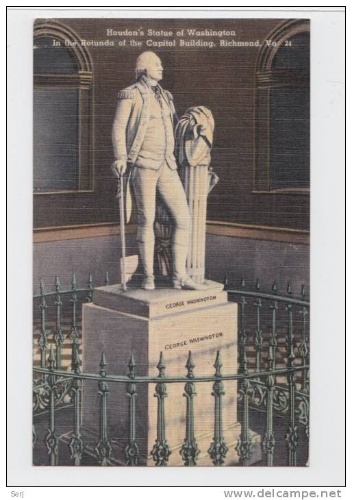 HOUDON'S STATUE OF WASHINGTON , IN THE ROTUNDA OF THE CAPITOL BUILDING , RICHMOND , VA . Old PC . USA - Richmond