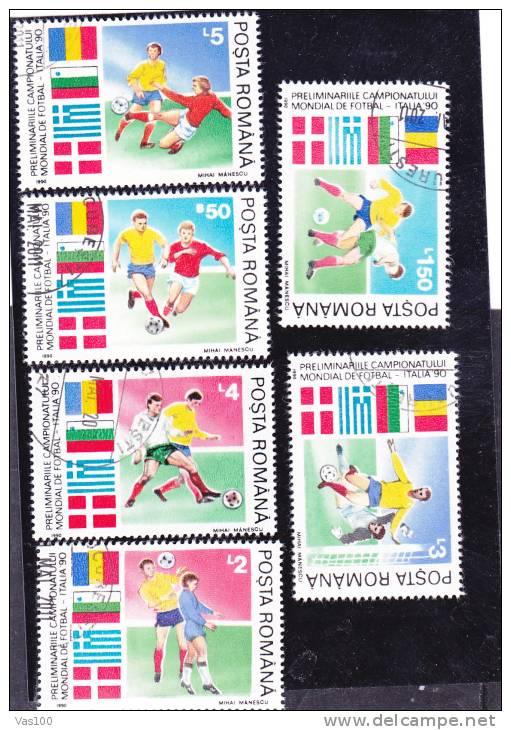 Coupe Du Monde Football Preliminary,full Set 6 Stamps 1990,VFU, CTO Romania. - 1990 – Italien