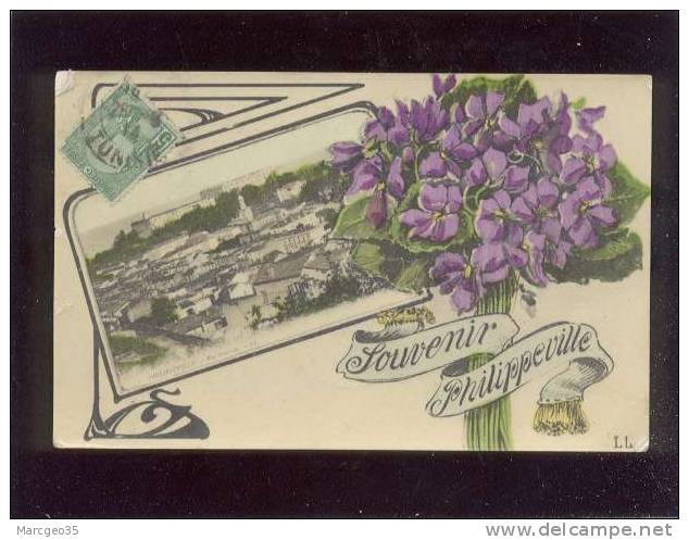 Souvenir De Philippeville Une Vue Avec Bouquet De Violettes édit.LL Vernie - Skikda (Philippeville)