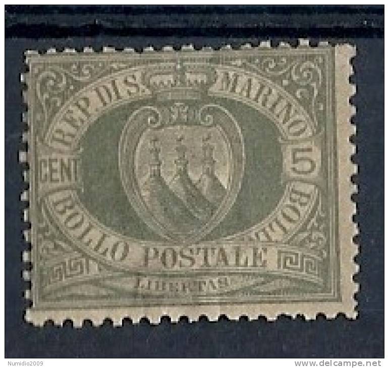 1892-94 SAN MARINO STEMMA 5 CENT MH * - RR8763-4 - Neufs