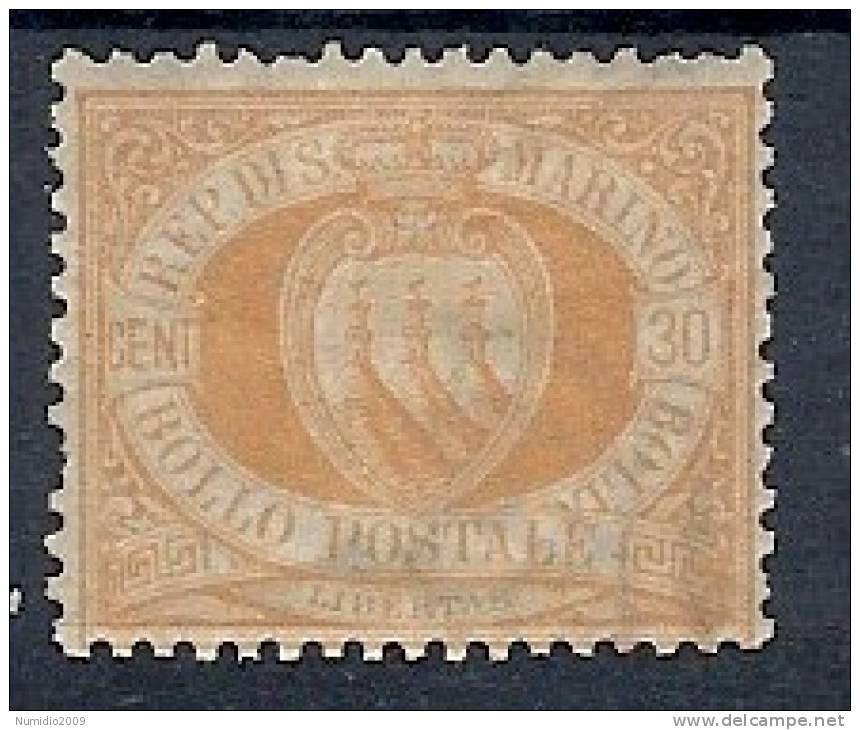 1892-94 SAN MARINO STEMMA 30 CENT MH * - RR8764-2 - Neufs