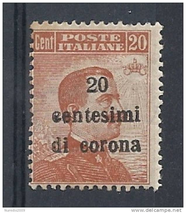 1919 TRENTO E TRIESTE 20 C CORONA Varietà MH * - RR8772 - Trento & Trieste