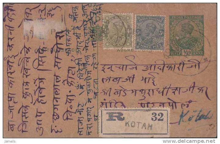 Br India King George VI, Postal Card, Registered, India As Per The Scan - 1911-35 Koning George V