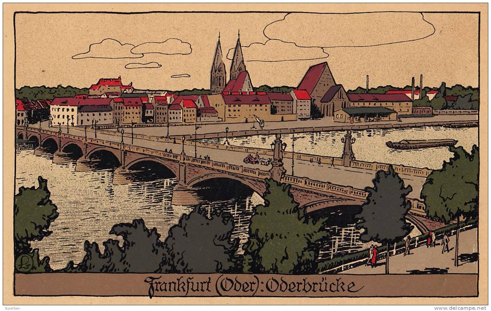 FRANKFURT (ODER) : ODERBRÜCKE - KÜNSTLER STEIN ZEICHNUNG / LITHOGRAPHIE (i-344) - Frankfurt A. D. Oder