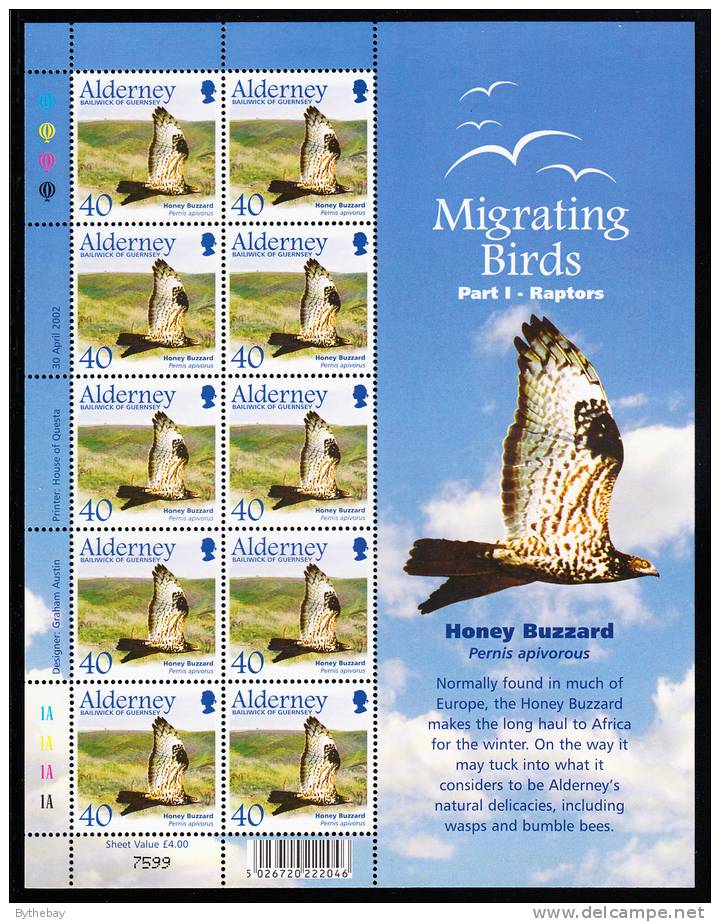 Alderney Scott #188 MNH Minisheet Of 10 40p Honey Buzzard - Migrating Birds - Alderney