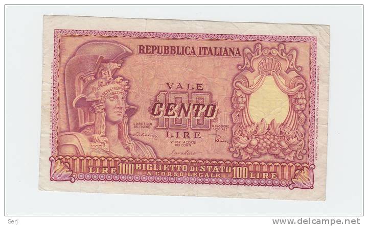 ITALY 100 Lire 1951 VF+ P 92b 92 b