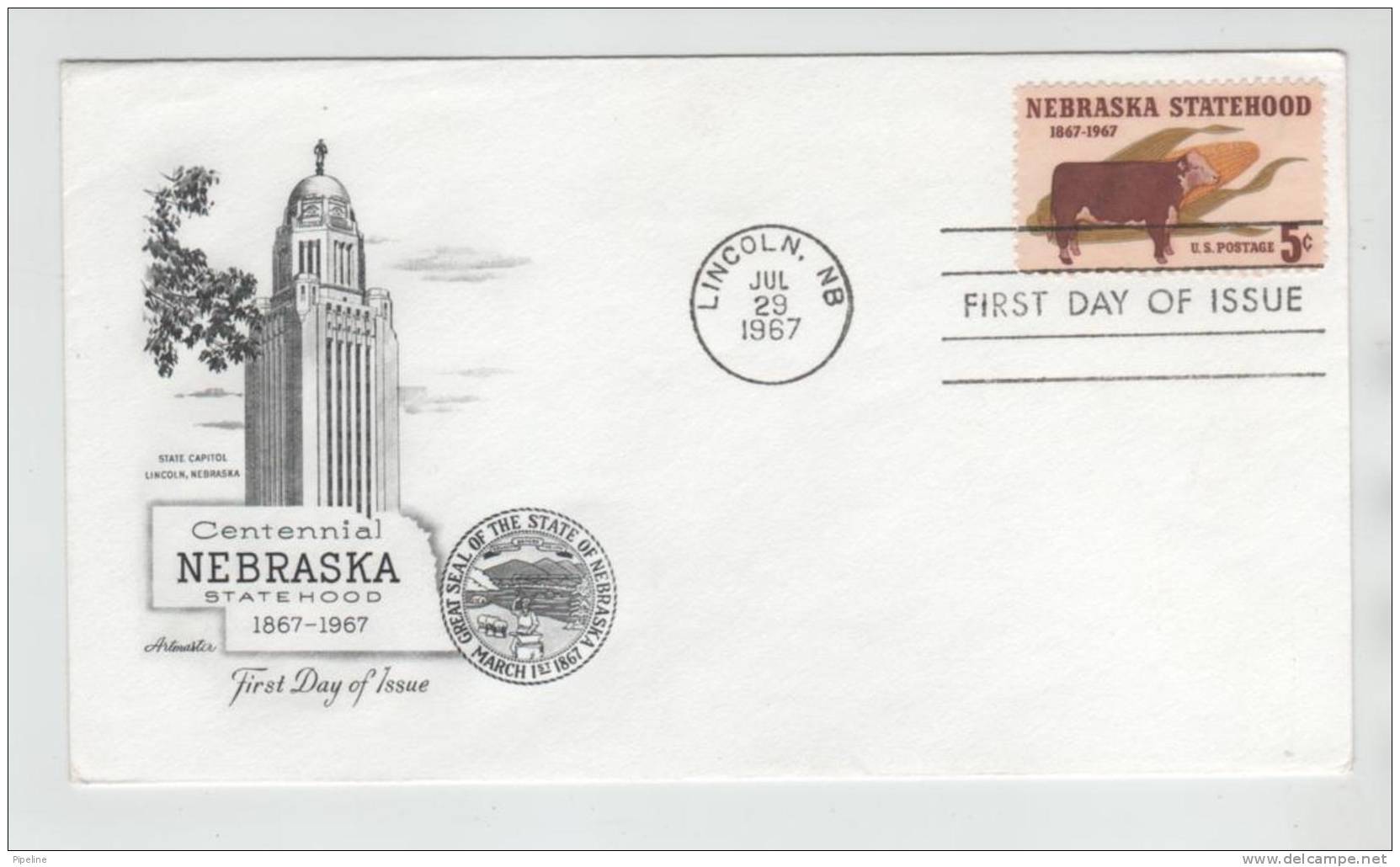 USA FDC 29-7-1967 Centennial Nebraska Statehood With Artmaster Cachet - 1961-1970