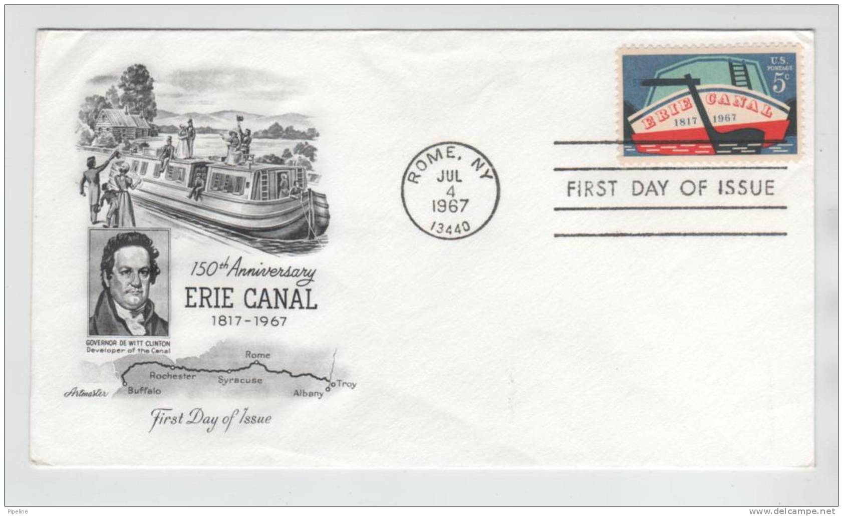 USA FDC 4-7-1967 150th Anniversary EIRE CANAL With Artmaster Cachet - 1961-1970