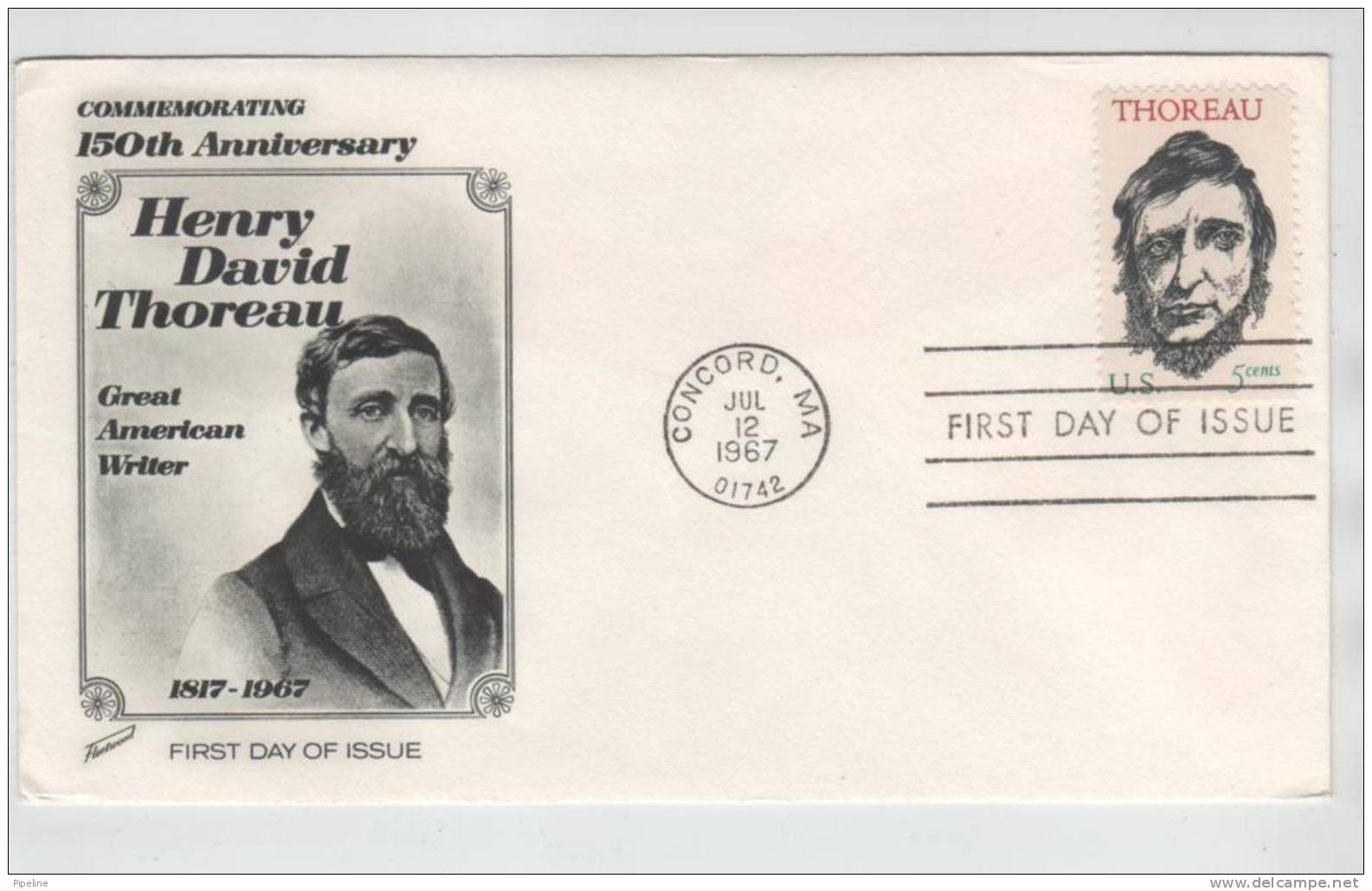 USA FDC 12-7-1967 150th Anniversary Henry David Thoreau The Great American Writer With Fleetwood Cachet - 1961-1970