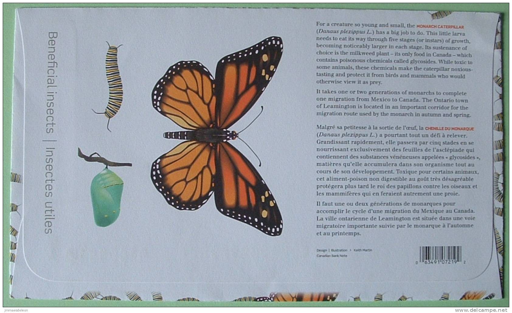 Canada 2009 Benefical Insect Monarch Butterfly Caterpillar - FDC - Usati