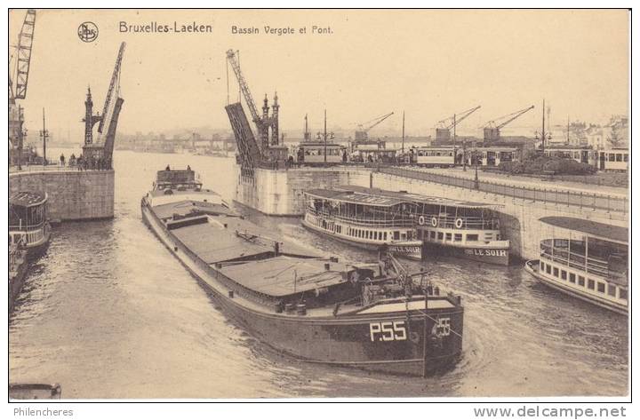 CPA - Belgique - Bateaux - Péniche - Bruxelles Laeken - Bassin Vergote Et Pont - Hausboote