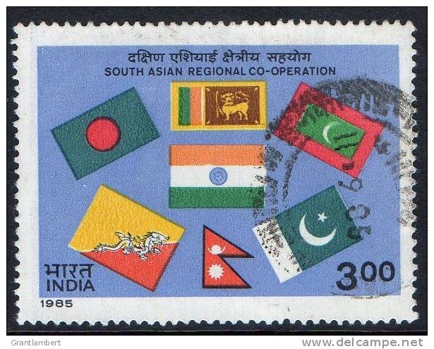 India 1985 South Asian Co-operation 3r Flags Used  SG 1173 - Used Stamps