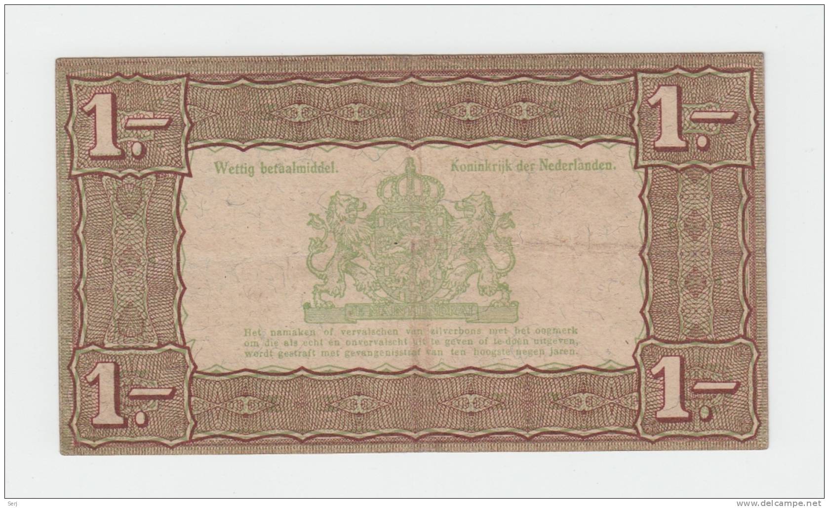Netherlands 1 Gulden Zilverbon 1938 VF++ CRISP Banknote - 1 Gulden