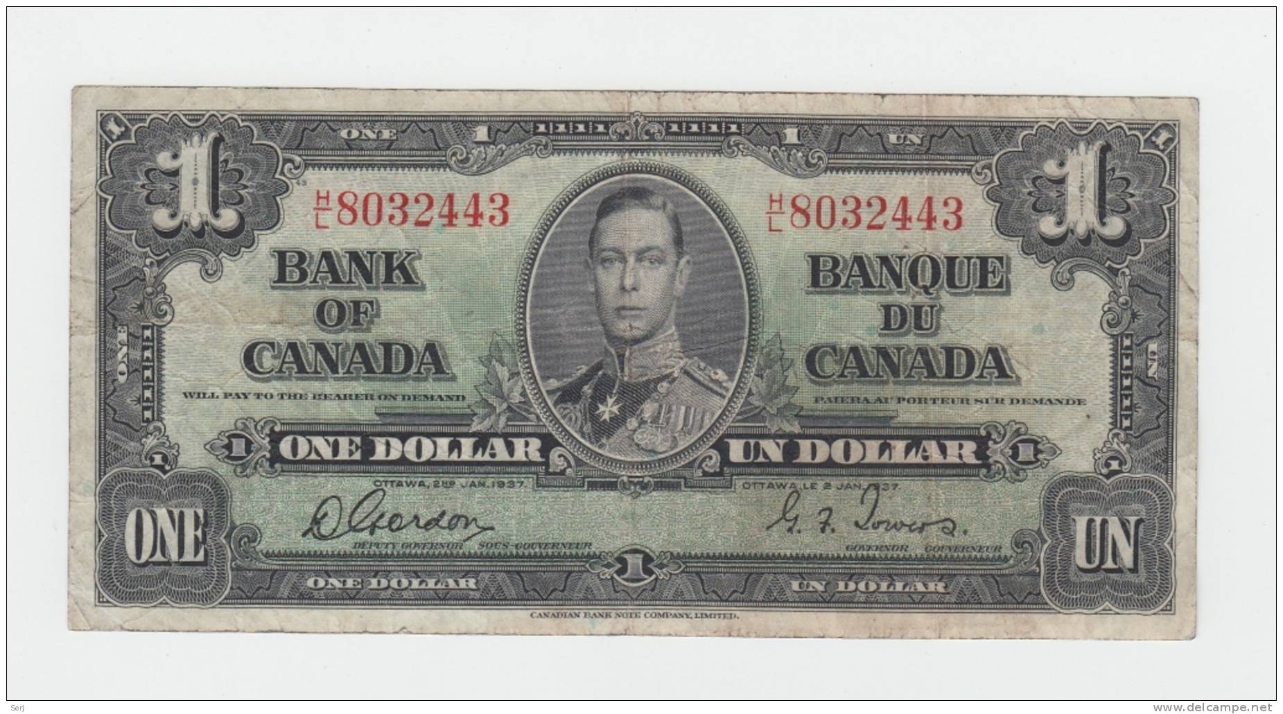 Canada 1 Dollar 1937 Gordon-Towers VF P 58d 58 D - Kanada