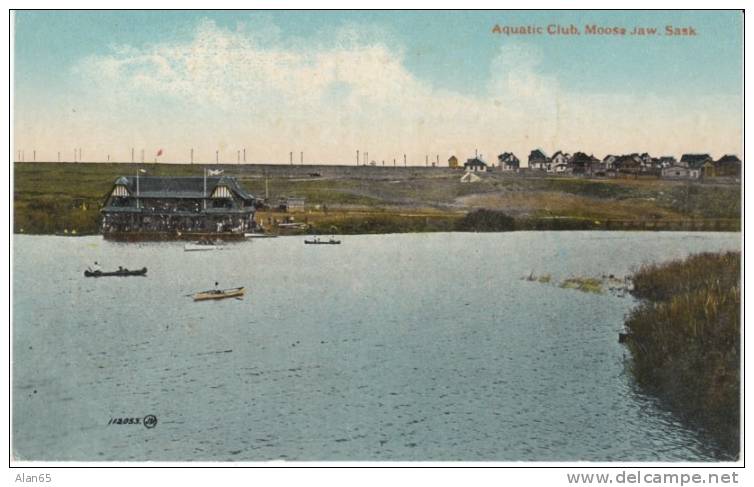 Moose Jaw, Saskatchewan Canada, Aquatic Club, Canoe Row Boat, On C1900s/10s Vintage Postcard - Autres & Non Classés