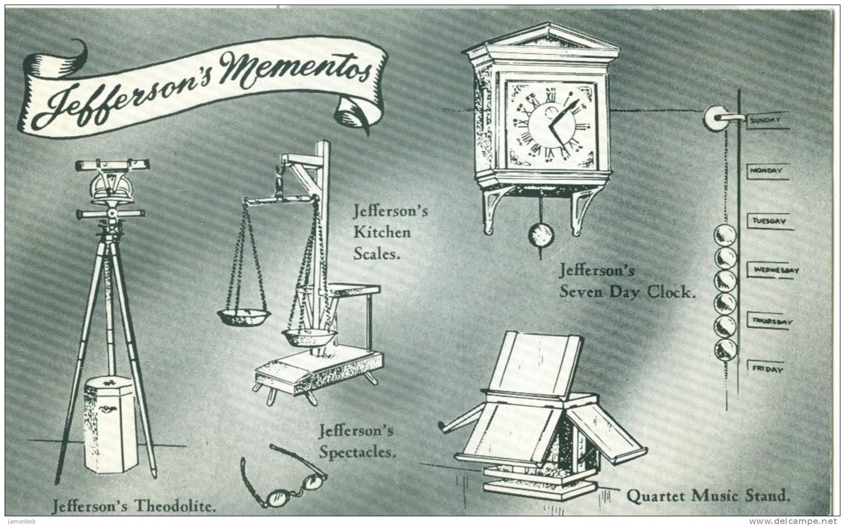 USA – United States – Jefferson's Mementos, The Home Of Thomas Jefferson, Charlottesville, Virginia, Postcard [P4881] - Other & Unclassified