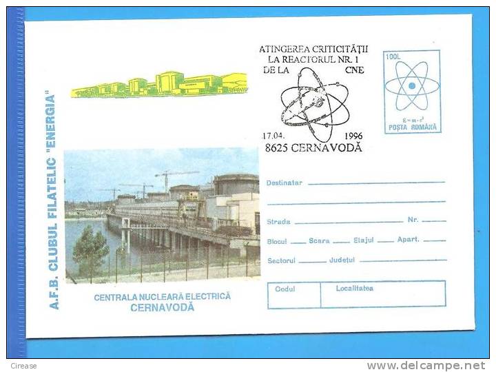 Reaching Number One Share Critical Reactor. Nuclear Power Cernavoda ROMANIA Postal Stationery Cover 1996 - Atoom