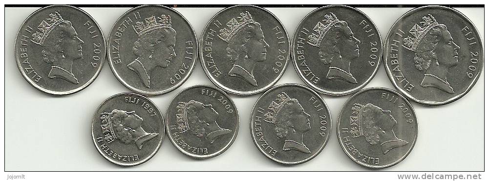 Fiji - Fidji - Lot De 9 Pièces / Coins - Année 1997(1pc) - 2009 (8pcs) - Circulées & TTB / Used & Very Nice - Fidschi