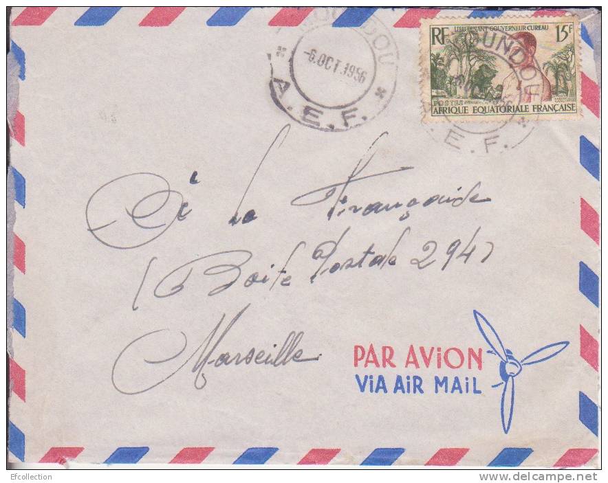 Moundou Tchad Afrique Colonie Française Lettre Par Avion Pour Marseille Marcophilie - Storia Postale