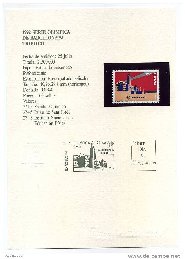 FEUILLET EXPLICATIF ESPAGNE JEUX OLYMPIQUES DE BARCELONE INAUGURATION - Summer 1992: Barcelona