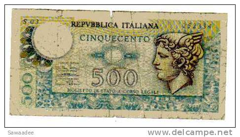 BILLET ITALIE - REPUBLICA ITALIANA  - P.94 - 500 LIRE - Sonstige & Ohne Zuordnung