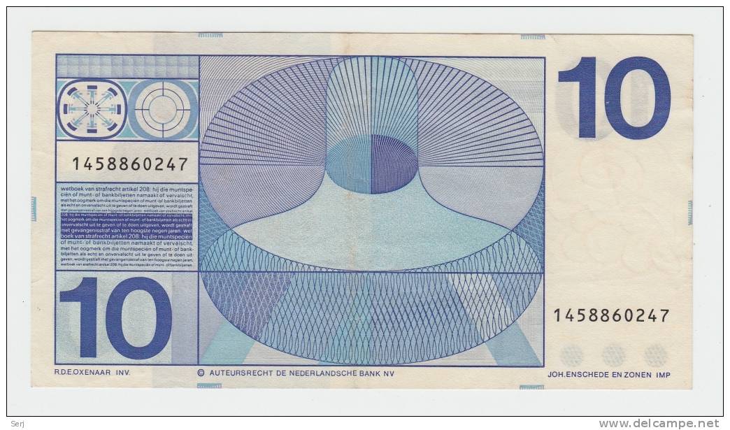 Netherlands 10 Gulden 25.04.1968 AXF CRISP Banknote P 91b 91 B - 10 Gulden