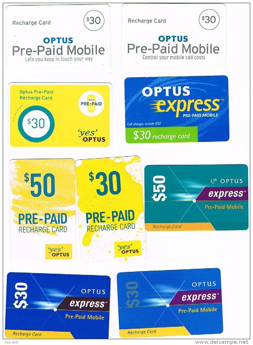 AUSTRALIA - OPTUS    ( GSM RECHARGE) -  LOT OF 9 DIFFERENT  - USED  -  RIF. 3736 - Australia