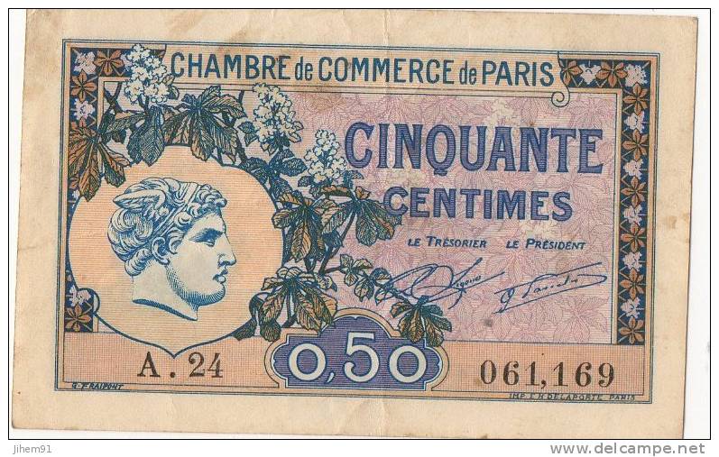 Billet De 50 Centimes (Chambre De Commerce De Paris) -  1922 - Numéro : 061.169 (§) - Cámara De Comercio